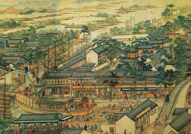 《姑蘇繁華圖》繪製於1759年，是清代畫家徐揚所繪反映蘇州城繁華盛況的畫作。圖片來源：維基百科