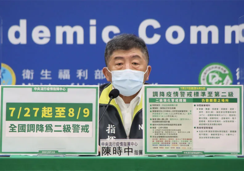 「二級警戒」和三級警戒，防疫措施有什麼不同？7月27日起最新調整一次看。中央流行疫情指揮中心提供