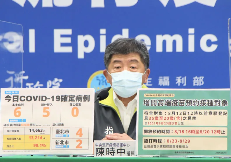高端疫苗接種資格再放寬，20歲至35歲即日起可預約。中央流行疫情指揮中心提供