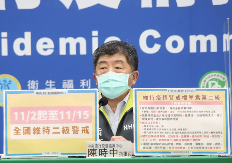 二級警戒延長至11月15日！運動、拍照、KTV唱歌可不用戴口罩， 一文看懂最新鬆綁措施。中央流行疫情指揮中心提供