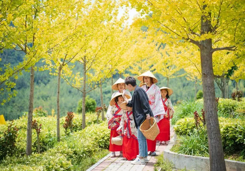 小盧帶著孩子們在茶山開展研學活動。圖片提供／福建橙翔文化旅遊發展有限公司
