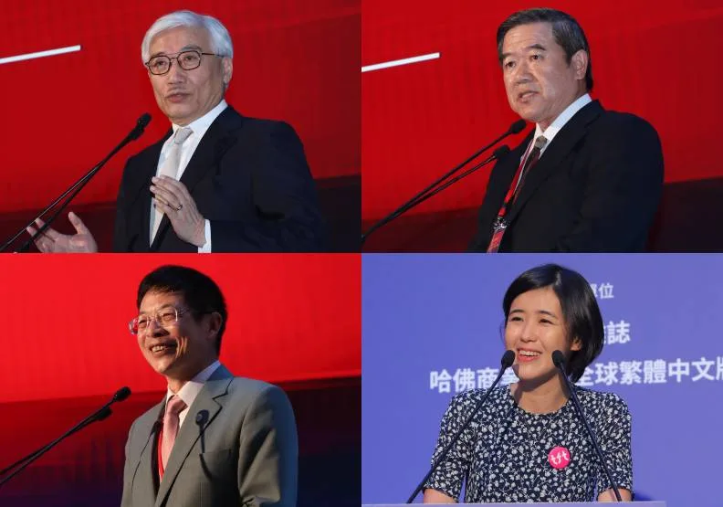 聯強國際集團總裁杜書伍（左上）、佳世達董事長陳其宏（右上）、玉山銀行董事長黃男州（左下）、為台灣而教董事長劉安婷（右下），四位華人精英共享華人榮耀。蘇義傑攝