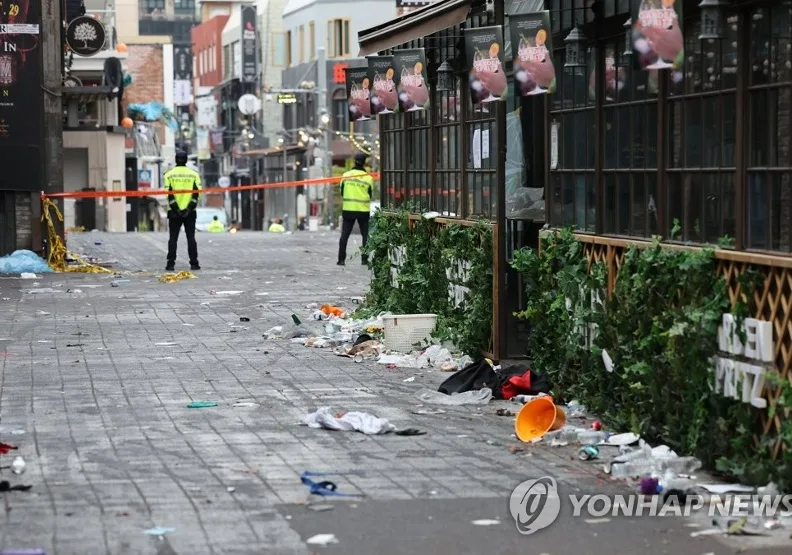 韓國梨泰院踩踏意外，造成154死悲劇。圖片來源／연합뉴스
