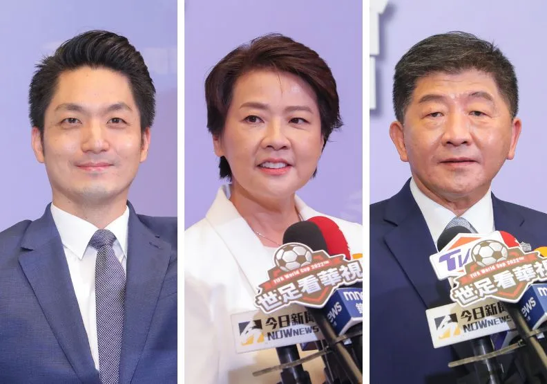 圖／左起依序為台北市長候選人蔣萬安、黃珊珊、陳時中。黃菁慧攝