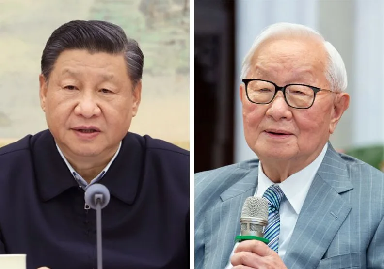 圖／中國國家主席習近平、台積電創辦人張忠謀於APEC峰會中碰面。取自中國政府網、總統府提供