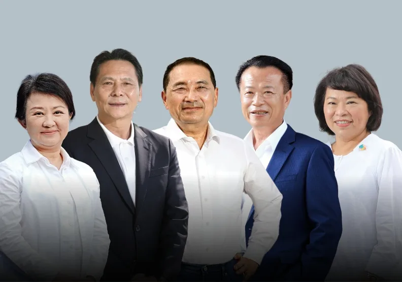 《遠見》5星縣市長：台中市長盧秀燕（左起）、連江縣長王忠銘、新北市長侯友宜、嘉義縣長翁章梁、嘉義市長黃敏惠。遠見資料庫