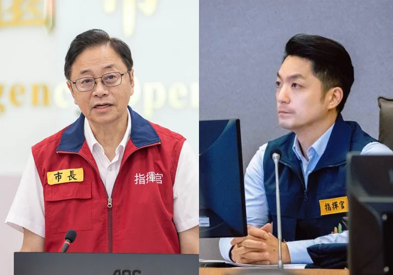 卡努颱風襲台，台北市長蔣萬安宣布放颱風假，而本要和北北基同步的桃園市長張善政，最後決定照常上班。圖取自張善政、蔣萬安臉書