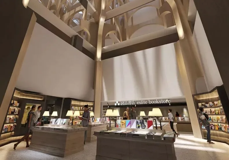 誠品生活新店擁有挑高30米天井的誠品書店，打造獨特閱讀光景。誠品提供