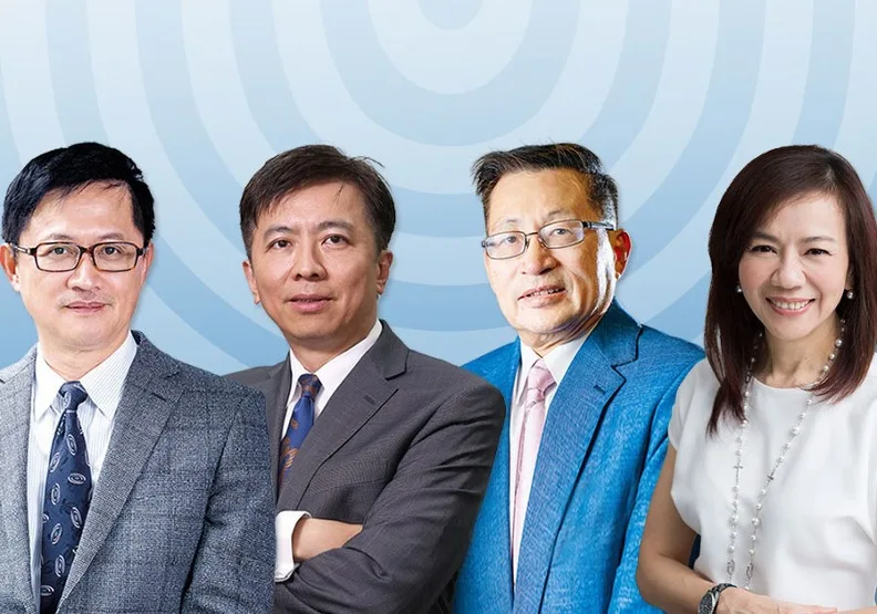 由左至右分別為和碩聯合科技董事長童子賢、雲品國際董事長盛治仁、世界級危機處理專家邱強、前Verizon Media國際事業董事總經理鄒開蓮。遠見資料庫