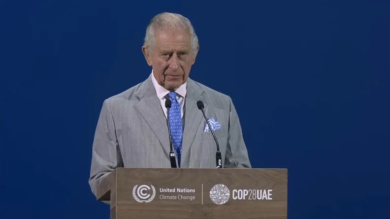 英國國王查爾斯COP 28中發表開幕演說。The Royal Family Channel截圖