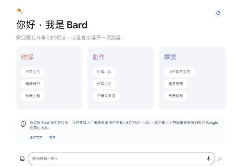 取自Bard網頁bard.google.com