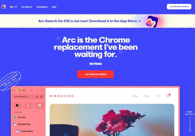 新創公司The Broswer Company前陣子推出AI瀏覽器「Arc」，甚至有記者說，「用過後就回不去原本的Chrome了。」取自arc.net