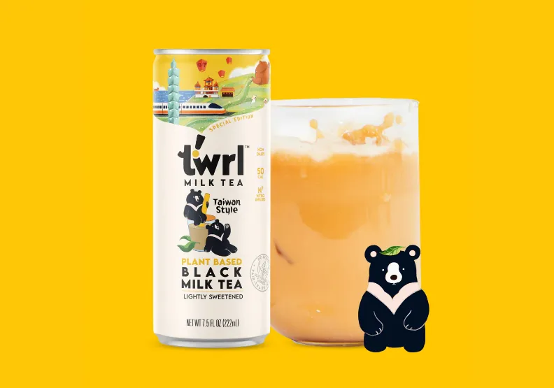 台裔美籍創業家Olivia創立的奶茶品牌Twrl Milk Tea推出特別款包裝。取自臉書＠Twrl Milk Tea