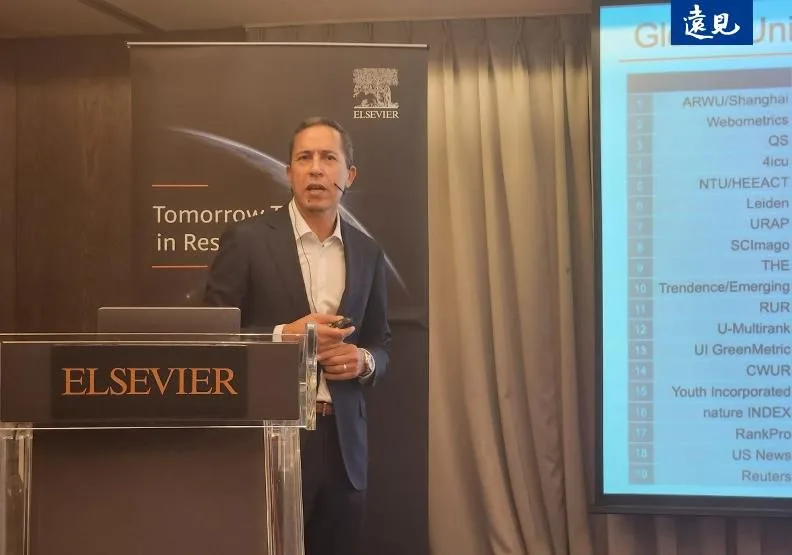 Elsevier 分析與資料服務產品管理副總裁艾薩提表示，大學排名受到多個因素影響，其中關鍵的一項就是學術產出的品質。胡華勝攝