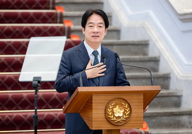 總統賴清德上任後首度發表敞廳談話，他表示將向憲法法庭聲請釋憲以及暫時處分。總統府提供