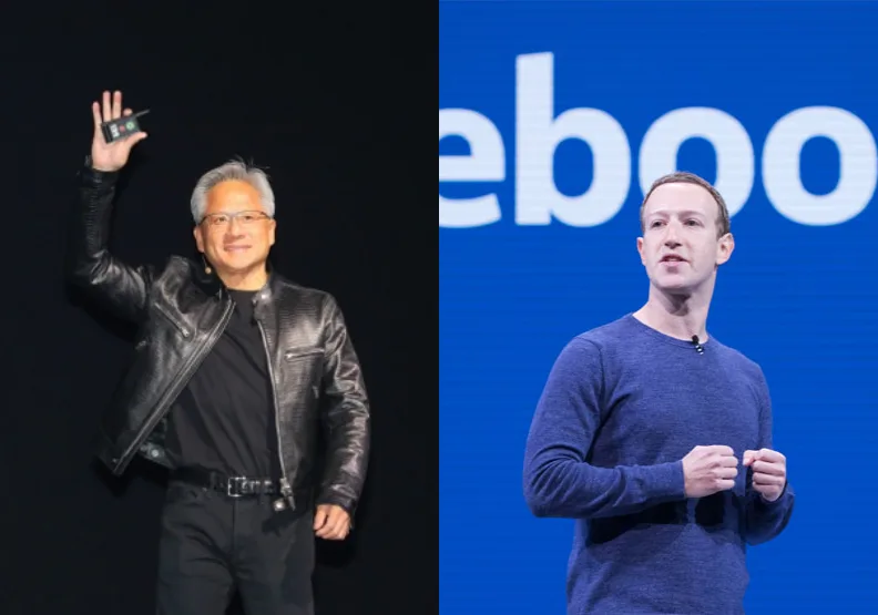 NVIDIA創辦人暨執行長黃仁勳、Meta創辦人暨執行長馬克．祖克柏。左：蘇義傑攝、右：取自Flickr
