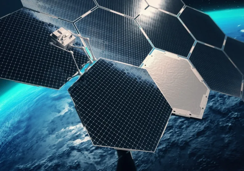 泰雷斯航太公司所導「歐洲淨零排碳與資訊主權先進太空雲」研究計畫，發現太空資料中心能利用大氣層外的「無限」太陽能，並為2050碳中和目標做出巨大貢獻。取自Thales Alenia Space