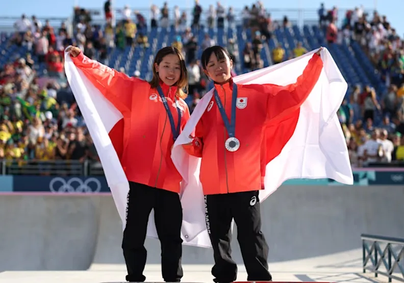 14歲的滑板金牌少女吉澤戀（左）、15歲滑板銀牌赤間凜音（右）。取自Olympics