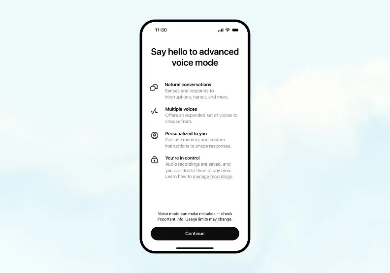 OpenAI今天正式向ChatGPT Plus和Teams用戶逐步開放「進階語音模式」。取自X@OpenAI