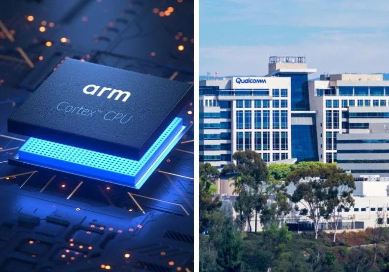 安謀（Arm）與通訊晶片大廠高通（Qualcomm）之間的糾紛愈演愈烈，最嚴重衝擊恐讓全球科技手機與PC斷鏈。僅為情境示意，圖取自各公司官網