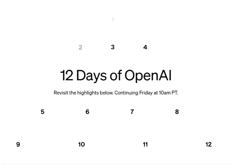 OpenAI團隊5日起宣布，將連續12天直播，向外界揭露完整最新發展。取自OpenAI