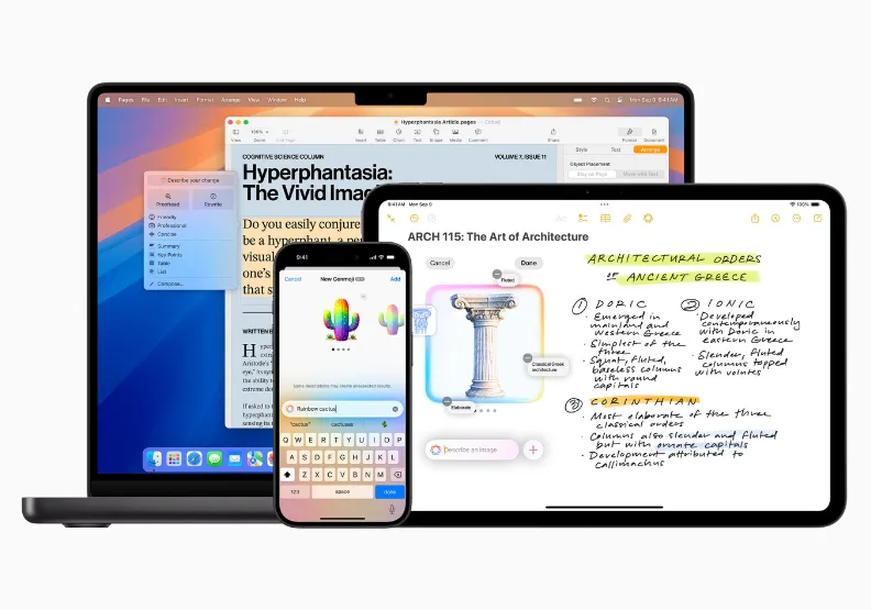 iOS 18.2、iPadOS 18.2和macOS Sequoia 15.2為 iPhone、iPad和Mac帶來全新 Apple Intelligence功能。取自Apple