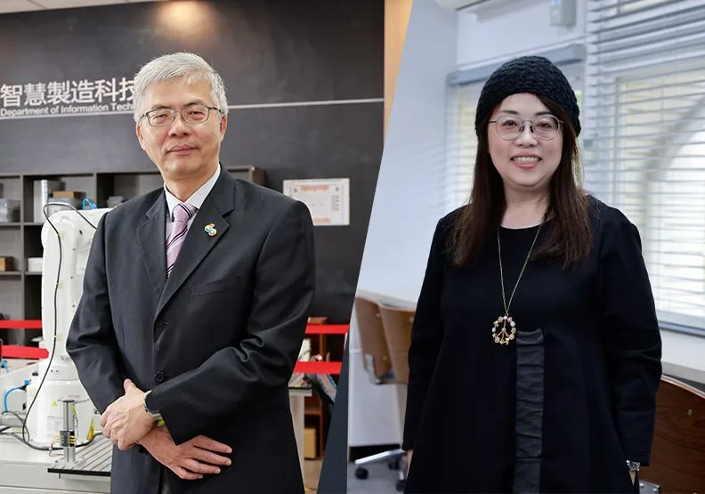 嶺東科大智慧科技學院陳志明院長(左)、時尚經營系林秋卿主任，時尚+科技，培育跨域造浪新人才從臺中出發。