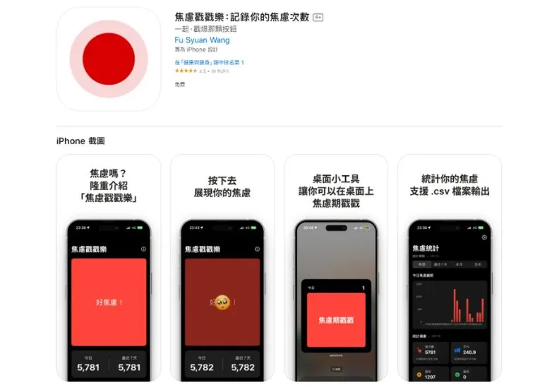 焦慮戳戳樂推出後下載量迅速破萬，也成為Threads上熱議話題。取自App Store