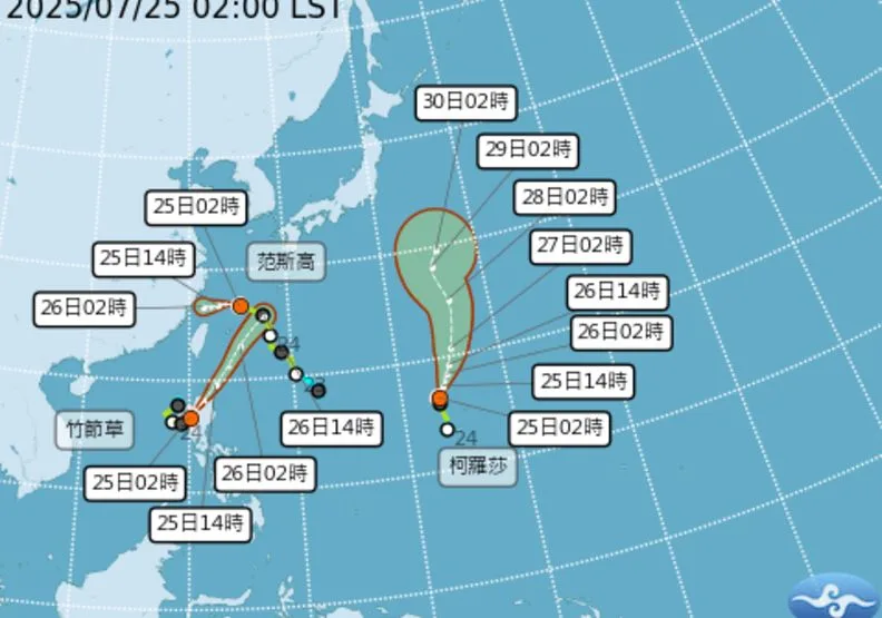 三颱鼎立。中央氣象局提供