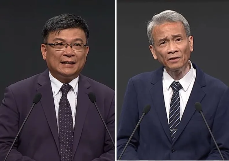 台電董事長曾文生（左）、清大原子科學院長葉宗洸（右）。取自中選會直播