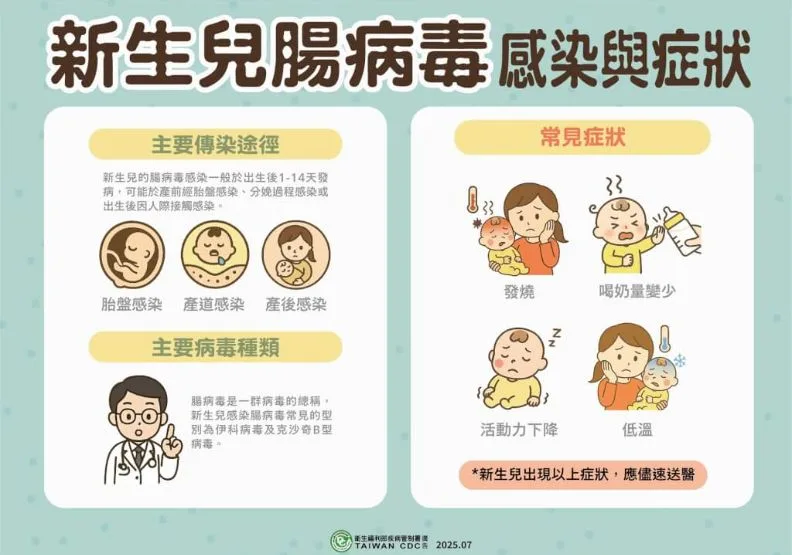 新生兒腸病毒症狀。疾管署提供