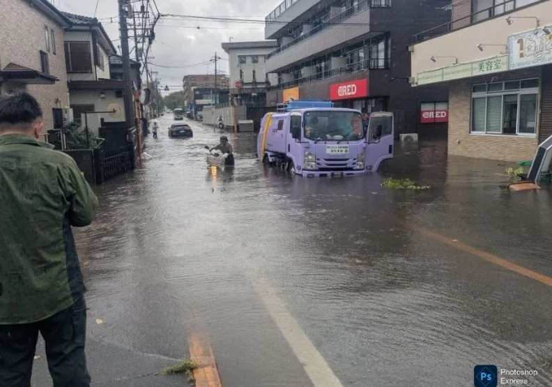 日本關東地區11日受鋒面影響突然降下暴雨。取自X@mayor_watanabe