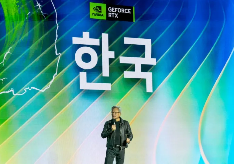 黃仁勳現身首爾COEX廣場的「GeForce Gamer Festival–Seoul 2025」活動。取自Nvidia