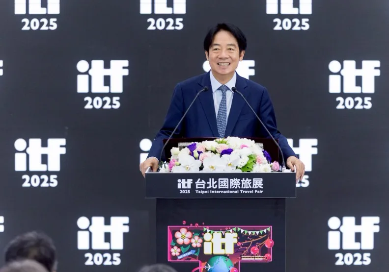 總統賴清德今天出席2025 ITF台北國際旅展開幕致詞。取自臉書@ITF 台北國際旅展 