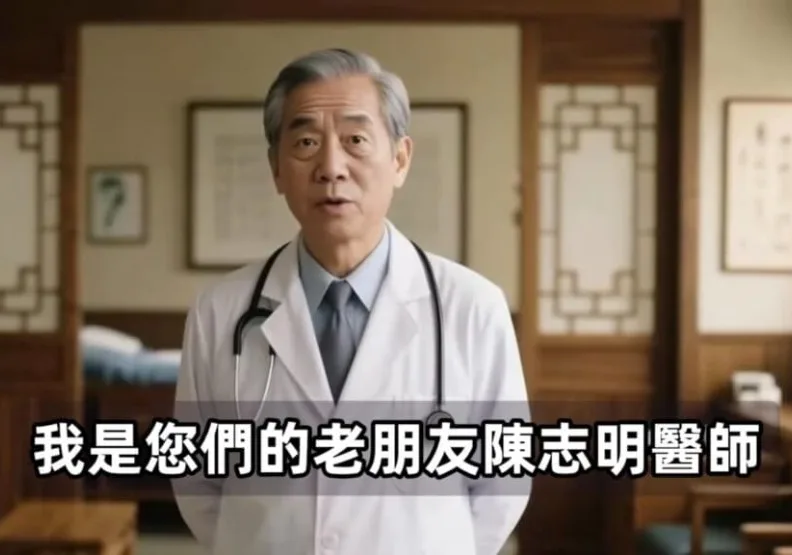 網路AI假醫師影片YT頻道「陳志明醫師」，事實查核中心指影片為AI生成，北榮或台大均查無此人。取自陳志明醫師YouTube頻道