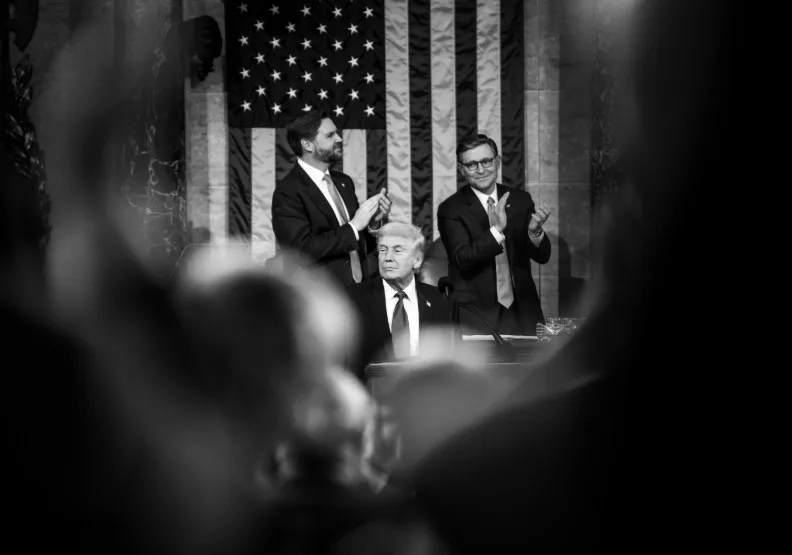 美東時間24日晚上9點（台灣時間25日上午10點），美國總統川普（Donald Trump）在國會大廈，向國會發表第二任期內首場國情咨文。取自X@WhiteHouse