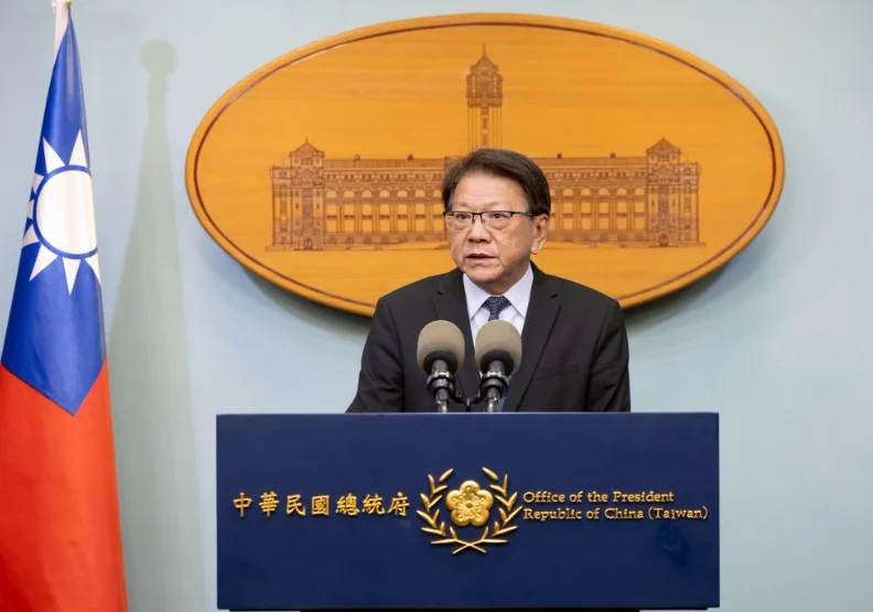 總統府21日針對總統原定史瓦帝尼訪問行程發表聲明。圖為總統府秘書長潘孟安。總統府提供