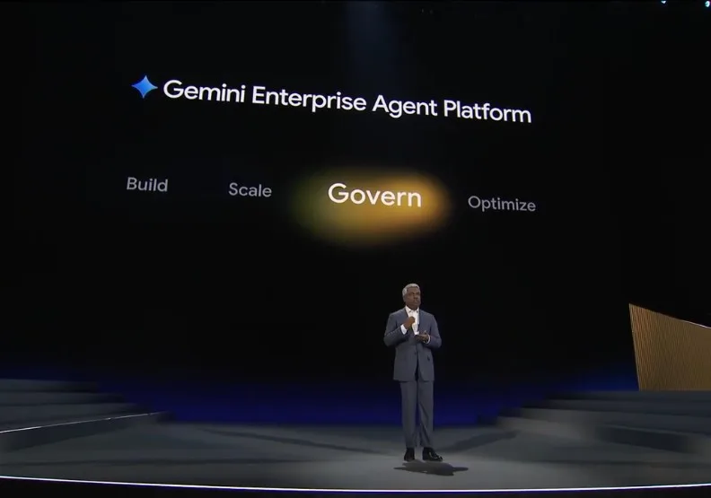 Google在今年的雲端年會中強調治理，顯示AI Agent的競爭正從功能展示走向企業管理。取自Google Cloud直播