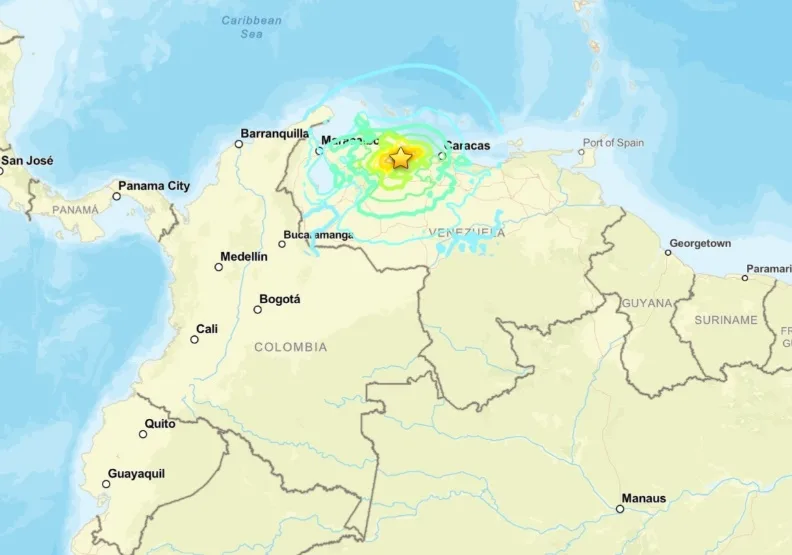 美國地質調查所（USGS）通報委內瑞拉24日晚間發生兩起地震，規模7.2與7.5（圖）。取自USGS官網