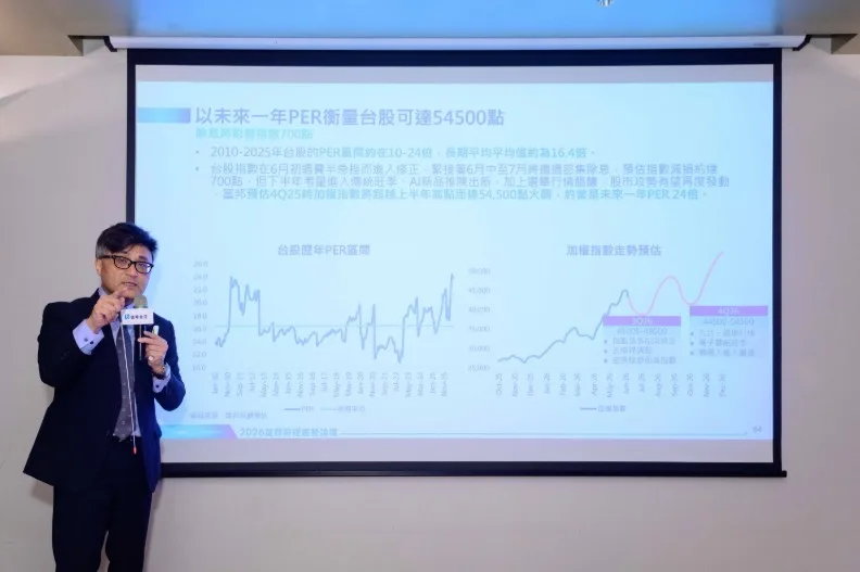 2026富邦財經趨勢論壇記者會上，富邦投顧陳奕光分享台股最新展望，看好第四季再創新高。富邦金控提供