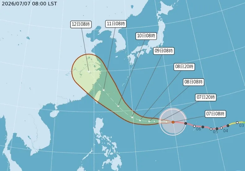 巴威颱風路徑潛勢預報圖。中央氣象署提供